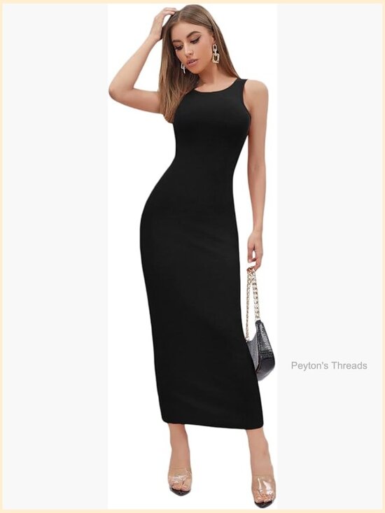 Dresses & Skirts - Bodycon Maxi Long Dress Sleeveless Crew Neck Pull On High Waist Slim Fit